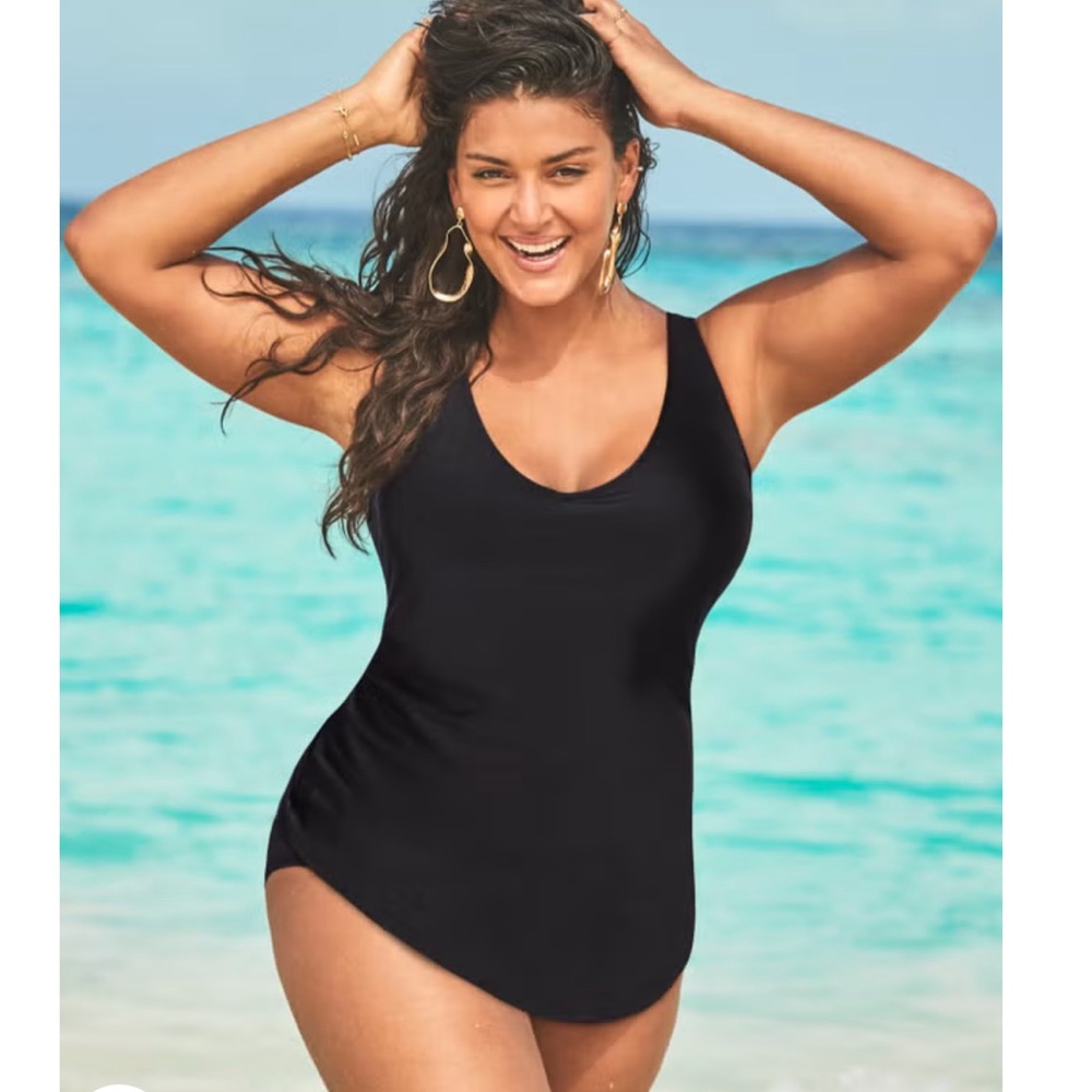 Swimsuits for all - Classic Black Women's Swimsuit- swoop t shirt look
